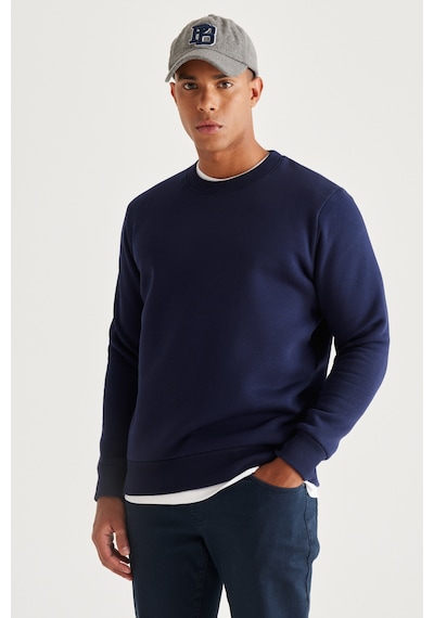 AC&Co / Altınyıldız Classics Erkek Lacı Standart Fit Normal Kesim İçi Polarlı Bisiklet Yaka Sweatshirt Lacivert