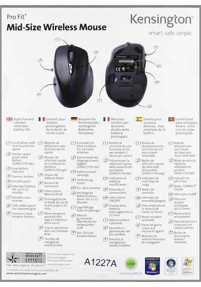 Kensington K72421ww Pro Fit Mid-size Kablosuz Fare 2,4ghz, 1750dpı Sapphir 001