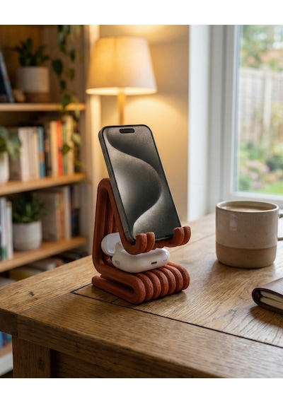 Masaüstü Kaymaz Taban Telefon Ve Tablet Standı - Kulaklık Ve Not Kağıdı Bölmeli-kiremit Kiremit
