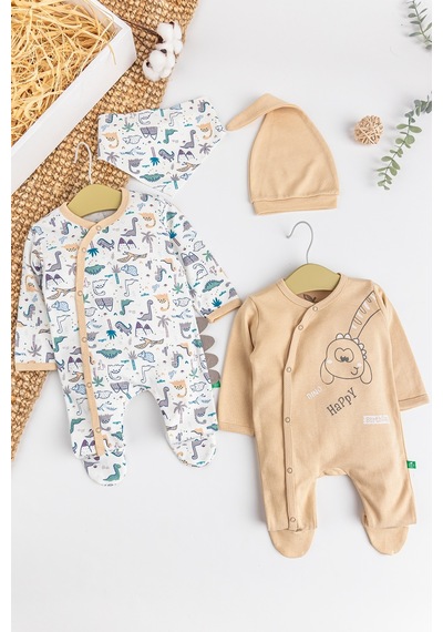 Babymod Dino Figürlü 2'li Uzun Kollu Kız - Erkek Bebek Tulum Takım 001