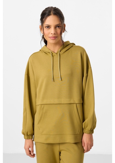 Koyu Hardal Yumuşak Dokulu Kapüşonlu Oversize Kadın Eşofman Tunik Takım - 95348 Koyu Hardal/koyu Hardal