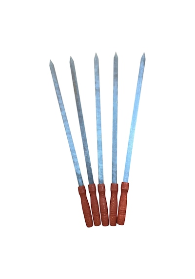 Mobilreyon- 5 Adet Ahşap Saplı Adana Kebap Kıyma Şişi-galvanizli Şiş 55 Cm