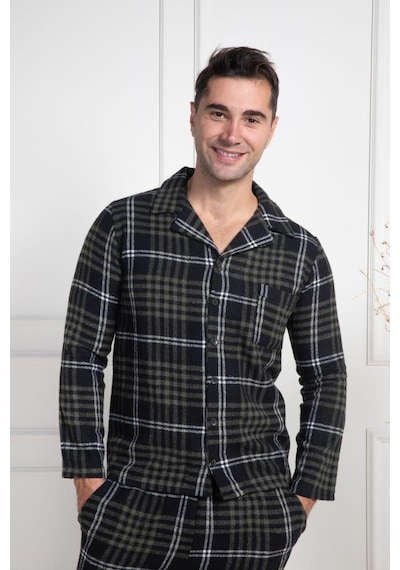 Mecit Pijama Mecit 2950 Erkek Yeşil Ekoseli Büyük Beden Kışlık Pijama Takımı Yeşil