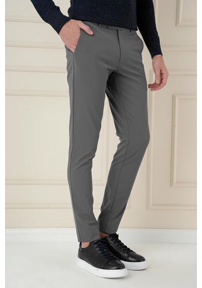 Efor Slim Fit Yan Cepli Düz Esnek Casual Füme Pantolon P 1144 Füme