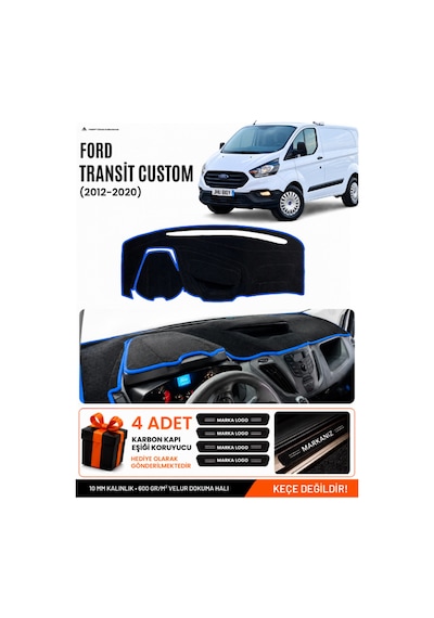 Ford Transit Custom 2012-2020 Uyumlu Torpido Örtüsü, Torpido Kılıfı - Siyah-mavi - Fo033