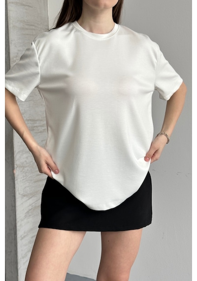 Balenbi Kadın Modal Bisiklet Yaka Basic Yarım Kollu T-shirt 1211 Beyaz