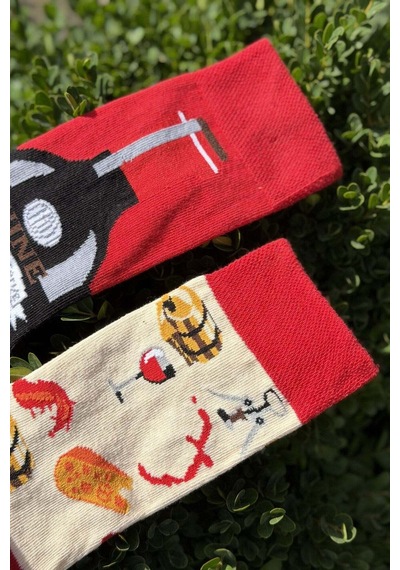 Lousocks Unisex Sağlı Sollu Şarap Desenli Kırmızı Soket Çorap