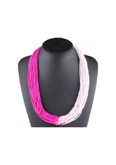 Pembe Küm Boncuklu Çoklu Kolye 312 -  Pembe