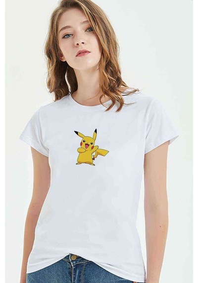 Pokemon Pikachu Baskılı Beyaz Kadın Tshirt