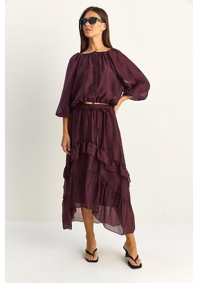 Shade Kadın Bel Lastikli Kayık Yaka Bluz Asimetrik Kat Detaylı Maxi Etek Astarlı Takım 7646 60286142 - Mor Shade Kadın Bel Lastikli Kayık Yaka Bluz Asimetrik Kat Detaylı Maxi Etek Astarlı Takım 7646 60286142 - Mor