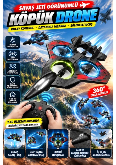Bowie Jet Drone Renkli Led Işıklı Jiroskop Stabil Kumandalı Oyuncak Drone