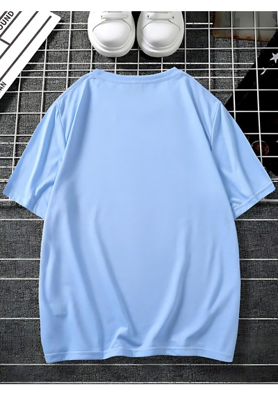 Kulaklık T-shirt - Baskılı Oversize Bisiklet Yaka Kısa Kol Tişört Bebe Mavisi