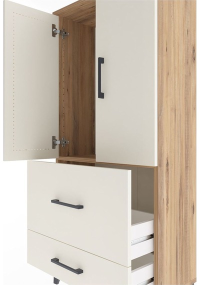 Arges Dolap Tek Raflı 2 Çekmeceli 2 Kapaklı 60x30x134 Çam-aytaşı Çam