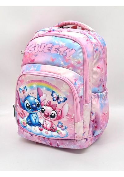 İlkokul Çantası Kız Çocuğu 3'lü Set Pudra İlk Okul Çantası Karakter Baskılı Mor - Açık Pembe