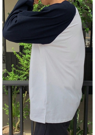 Tarz Cool Erkek Reglan Kol Uzun Kollu Basic Tişört Süprem %100 Cotton Bisiklet Yaka Rahat Kalıp Lacivert