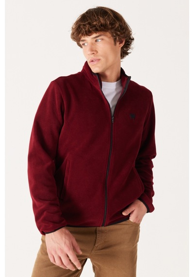 Wrangler Regular Fit Normal Kesim Dik Yaka Fermuarlı Bordo Polar Ceket W212239810 Bordo