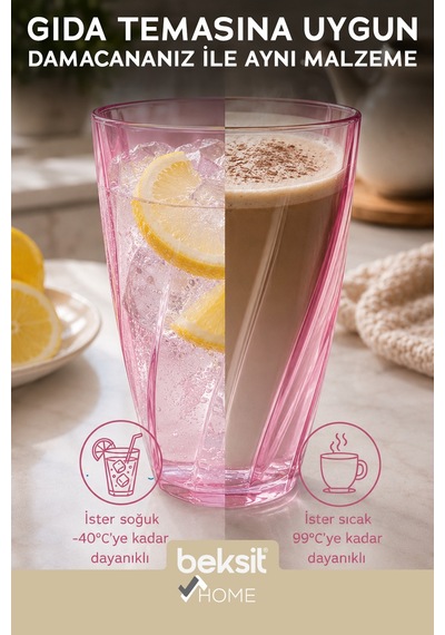Home Glassy Kırılmaz Polikarbon 6'lı Bardak Pembe 400 Ml Pembe Pembe
