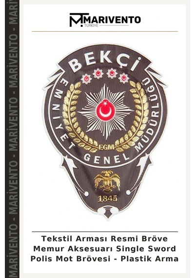Marivento Tekstil Arması Resmi Bröve Memur Aksesuarı Single Sword Polis Mot Brövesi - Plastik Arma Çok Renkli