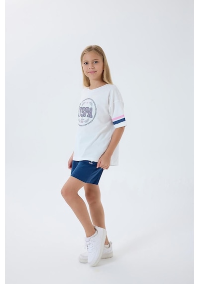 U.S. Polo Assn. Kız Çocuk 2 Li Şort T-şhirt Takım Beyaz-2328 Beyaz