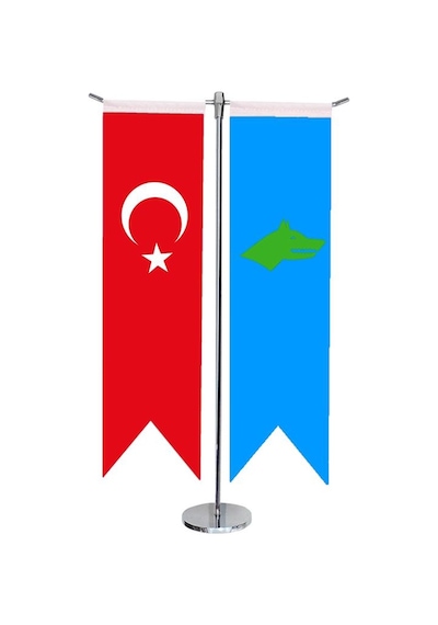 Masa Üstü Kırlangıç Göktürk Devleti + Türk Bayrağı + Krom T Direk