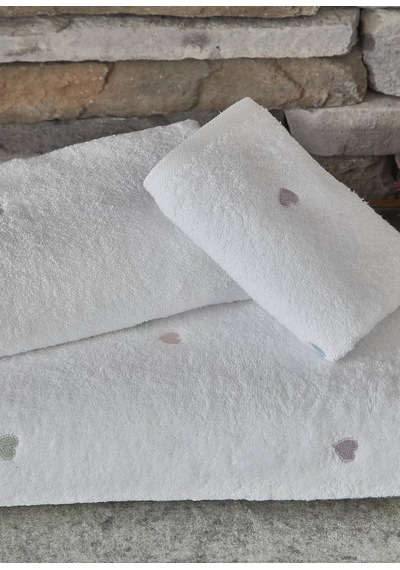 Kod-9950 Pamuk Nakışlı 3 Parça Banyo Havlu Seti - Beyaz