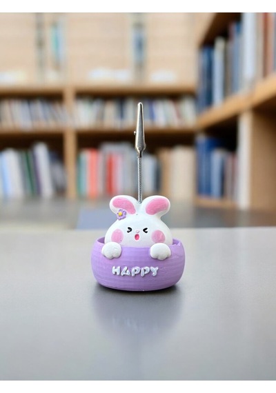 Happy Temalı Tavşan Fotoğraf Not Tutucu Ofis Masası Tutacak Hediyelik Happy Temalı