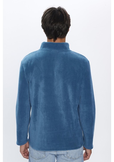 Tudors Erkek Standart Fit Rahat Kesim Tüylenme Yapmayan Soğuk Geçirmez İndigo Dik Yaka Polar Sweatshirt-30130-indigo İndigo