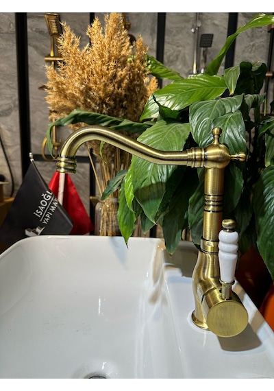 İsaoğlu Yapı Antik Gold Lavabo Bataryası Zen Design Kolay Abdest Yüksek Lavabo Musluğu Mat Antik Gold