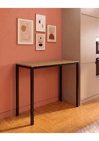 Meşe Siyah Bar Masası 116x45x92cm Mutfak Masası, Kahve Köşesi Ve Çok Amaçlı Kullanım