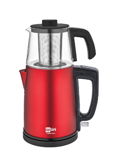 Teadem Glass Elektrikli Çay Makinesi Çaycı 2000w 1.7l Kettle 1.2l Cam Demlik Paslanmaz Çelik Kırmızı