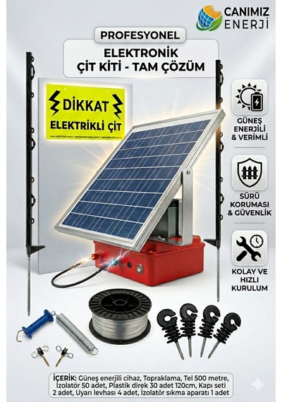 Güneş Panelli Jel Akülü Elektrikli Çit Seti- Ayı Savar Hazır Arıcı Çit Takımı Plastik Direkli