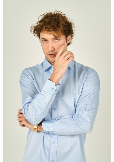 Figs Erkek Slim Fit Uzun Kollu Pamuklu Parlak Kumaş Gömlek 0013 Açık Mavi Açık Mavi