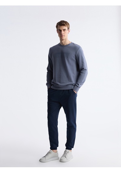 Lcwaıkıkı Classic İndigo Bisiklet Yaka Baskılı Erkek Sweatshirt