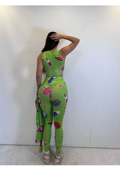 Pink Life Yeşil Desenli Taytlı Büstiyerli Üçlü Takım Yeşil