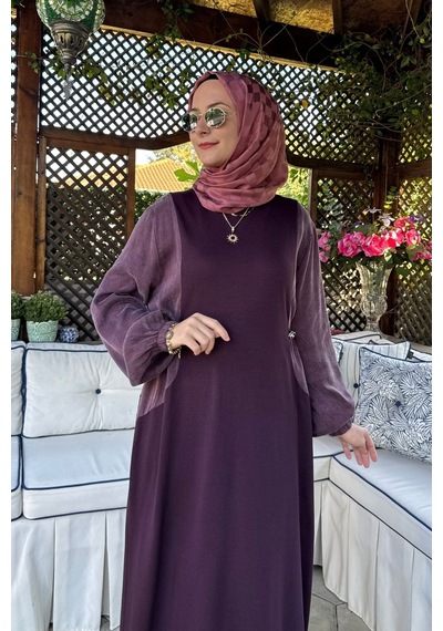 Rabia Şamlı Aslı Cupra Detaylı Triko Elbise Mürdüm Normal
