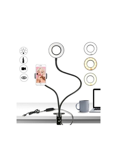 Led Ring Light Youtuber Stüdyo Işığı Akrobat Selfie Led Masa Lamba 3 Renk Işıklı 2in1 Telefon Tutucu