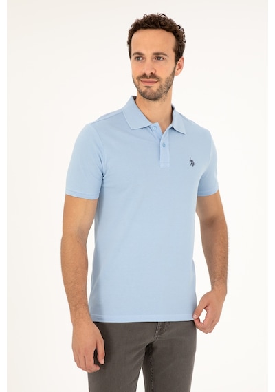 U.S. Polo Assn. Erkek Slim Fit Polo Yaka Açık Mavi Basic Tişört 50279573-VR003