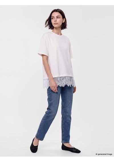 Lcw Modest Beyaz Dantel Detaylı Soft Touch Kadın Tişört