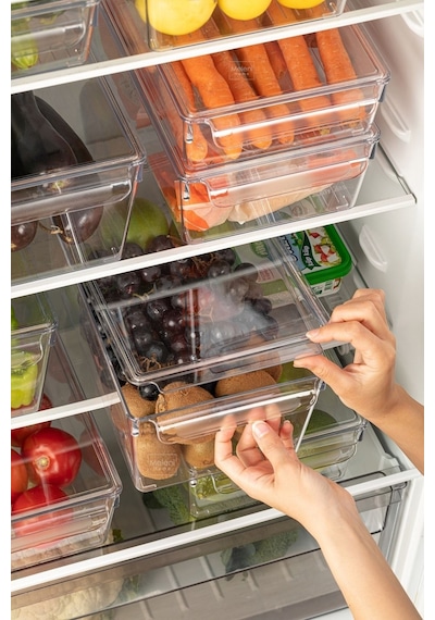 3'lü Kapaklı Buzdolabı Düzenleyici Buzdolabı Içi Düzenleyici Organizer 14 X 32,5 X 20 Cm Şeffaf