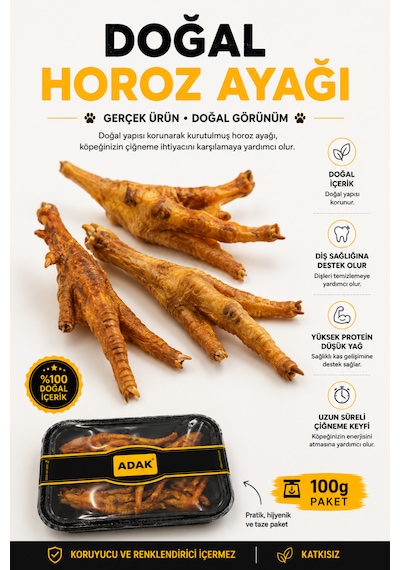 Doğal Horoz Ayağı Köpek Ödül Maması 100 G Kurutulmuş Katkısız Doğal Çiğneme Ödülü