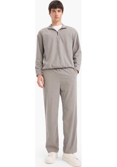 Defacto Boxy Fit Dik Yaka Fermuarlı Kadife Sweatshirt E9364ax25augr454 Gri