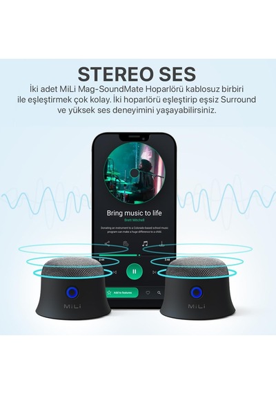 Mag-soundmate Magsafe Uyumlu Mini Taşınabilir Bluetooth Hoparlör Siyah