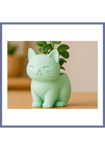 Bezos 3d Baskı Sevimli Kedi Saksı - Figürlü Sukulent Saksısı-mint Dlra Standart