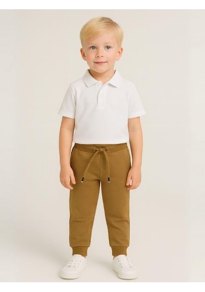 Zekids Çocuk Beli Paçası Lastikli Yumuşak Dokulu Okul Eşofman Altı-16088 Camel