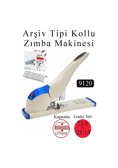 Büyük Boy Zımba Makinesi 1 Adet 9120 Arşiv Tipi Zımba Makinası 100 Yaprak Kapasiteli Zımba Teli Hediyeli Kollu Z