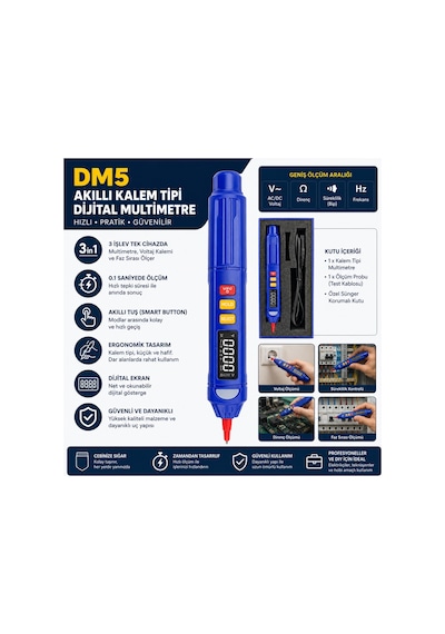 Dm5 Akıllı Kalem Tipi Dijital Multimetre 3'ü 1 Arada Voltaj Test Ve Faz Sırası Ölçer Avometre