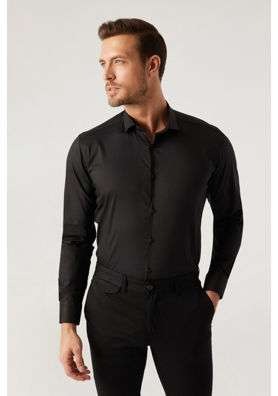 Twn Slim Fit Siyah Düz Gömlek 5ee02ee44288m 001