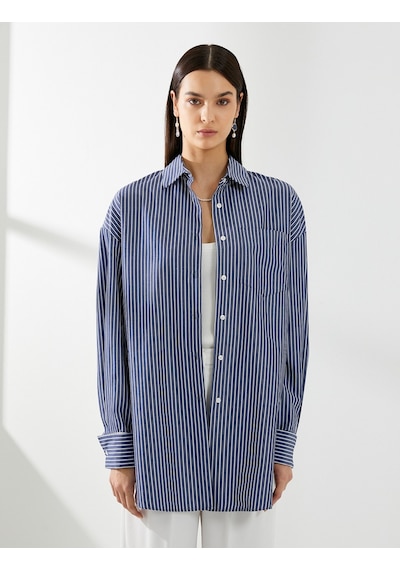 Koton Oversize Gömlek Uzun Kollu Düğmeli Cepli Lacivert Çizgili 4sak60194uw Çok Renkli Koton Oversize Gömlek Uzun Kollu Düğmeli Cepli Lacivert Çizgili 4sak60194uw Çok Renkli