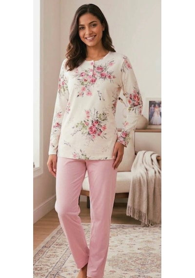 Miss Melina % 100 Pamuk Uzun Kol Kadın Pijama Takımı - 9075125841983 Pembe