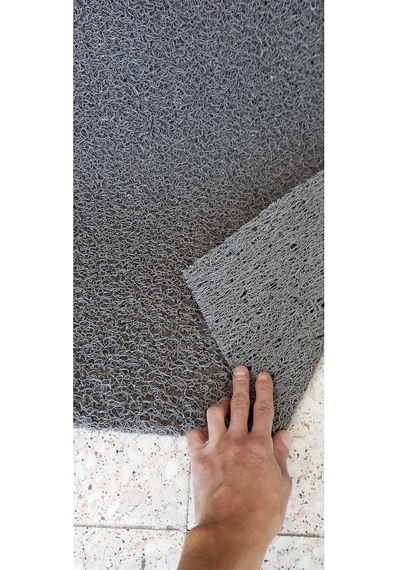 Gri Kıvırcık Paspas Su Emici Kapı Önü Paspas Kaymaz Taban 14 Mm Kıvırcık Yolluk Siyah
